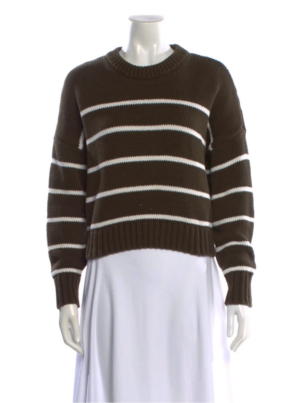 Jenni Kayne Chloe Crewneck Sweater Olive Stripe Cotton Cropped Knit XS